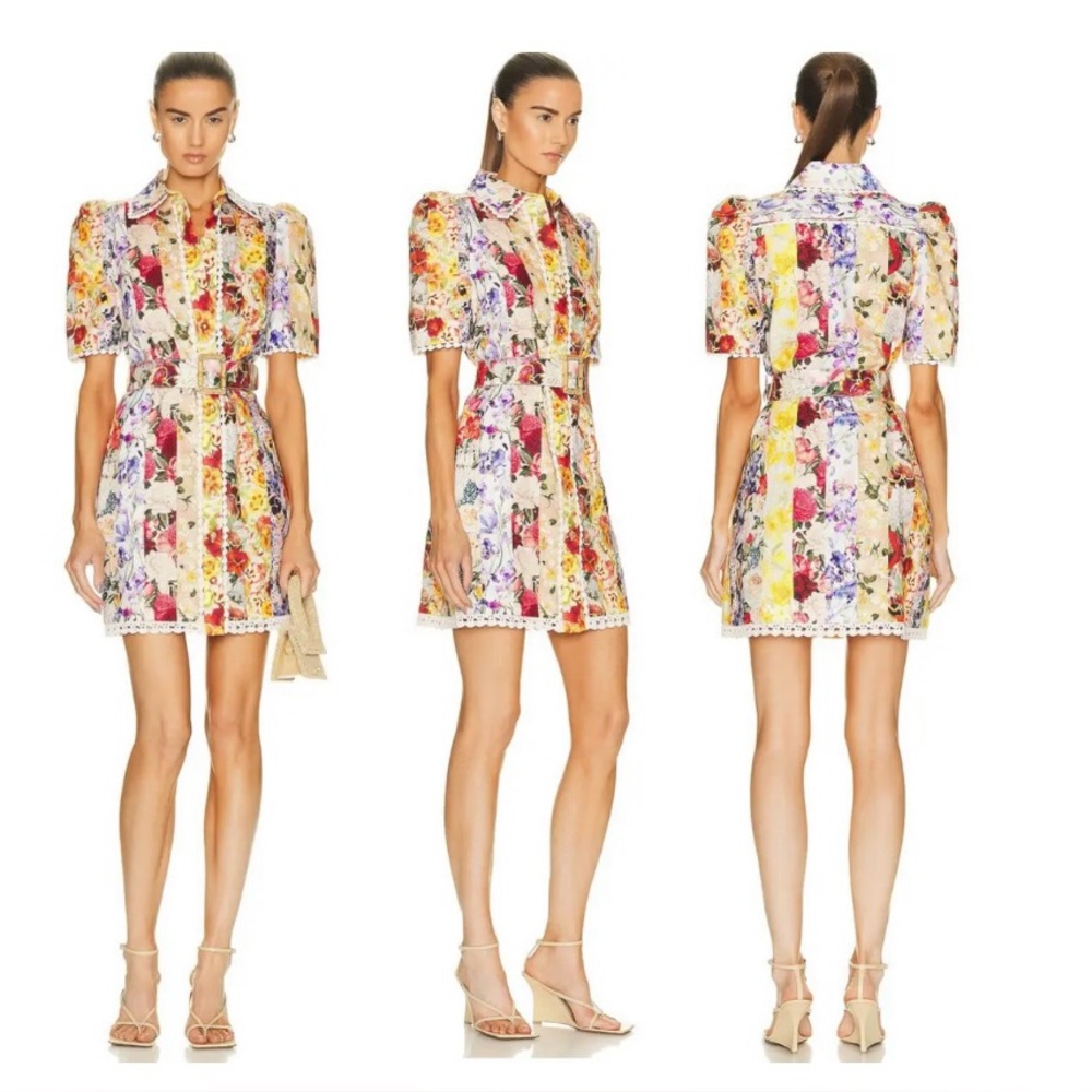 Zimmermann Wonderland Multicolor Floral Shirt Dress Au Size 0 - US Size 2